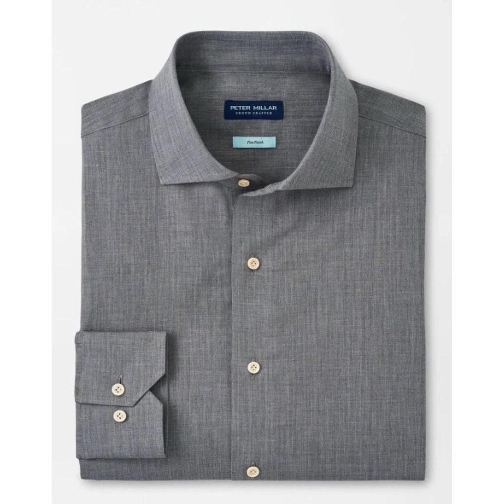 NWT Peter Millar Cumbria Flannel Crown Crafted Cotton Dress Shirt Gray XXL $250‎